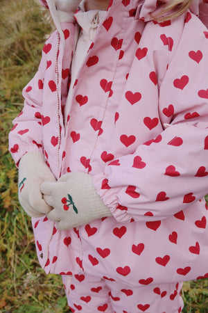 Rüschen-Winterjacke Mismou Amour Pink – abnehmbare Kapuze