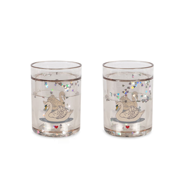 2-Pack Glitter Drinking Cups Swan Off White