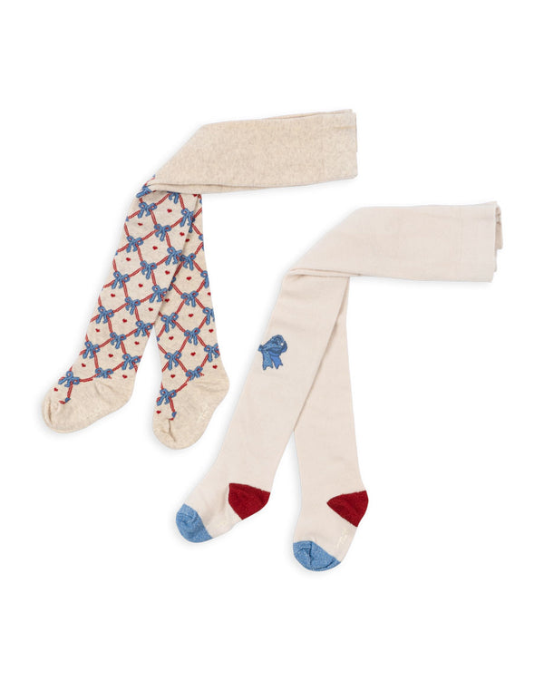 Konges Slojd-2-Pack Strumpfhosen Jacquard Bow Mix-Beluga Kids