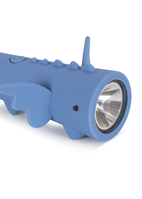 Taschenlampe Dragon Blue aus Silikon mit süssem Design, ideal für kinderfreundliches Entdecken und Spielen.