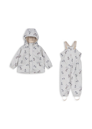 Palme Regenset Sailor Check: Wasserdichtes Kinder-Regenkleidungsset mit Fleece-Innenfutter und abnehmbarer Kapuze.