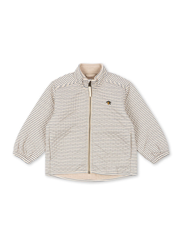Thermo jacket Stripe Bluie with soft fleece lining, perfect for kids at school, sustainable and warm, ideal for everyday wear.