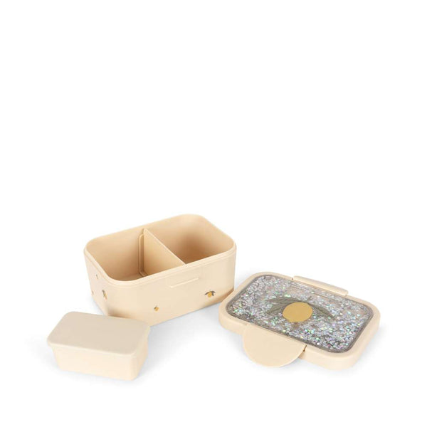 Glitzer-Lunchbox Lemon von Konges Sløjd mit Einteilung, geöffnet