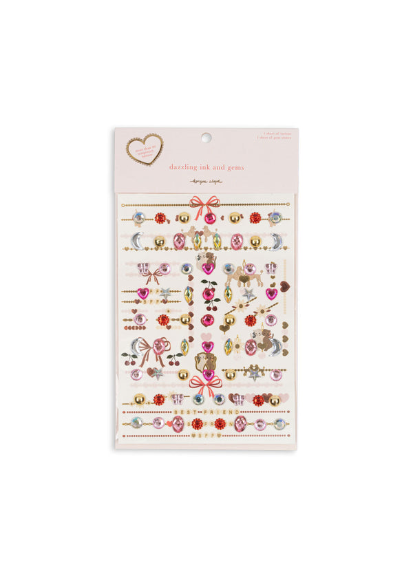 Gemstone &amp; Tattoo Set Heart Mix