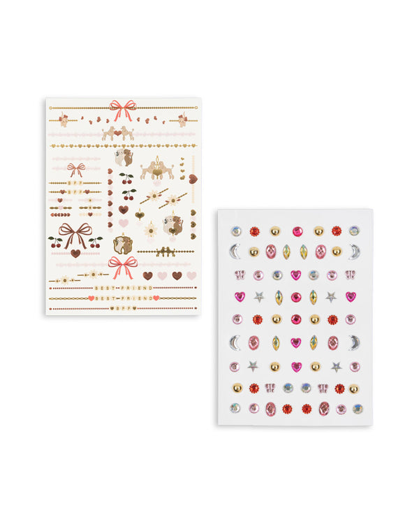 Gemstone &amp; Tattoo Set Heart Mix