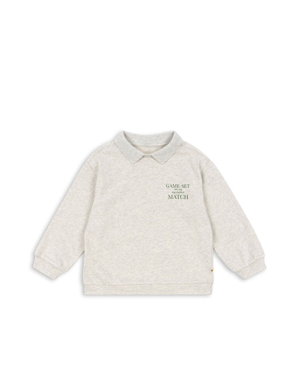 Spotty Long Sleeve Polo Shirt Off White Melange