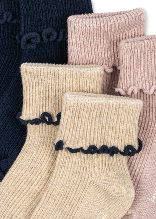 3-Pack Ruffled Socks Navy / Cream / Blush