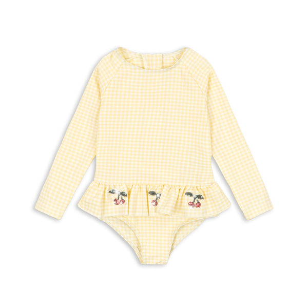 Etta Long Sleeve Swimsuit Banana Almond Check