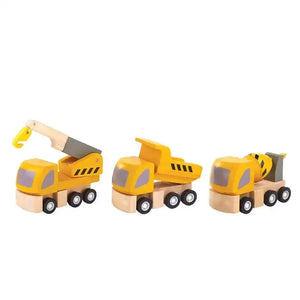 PlanToys Wartungsfahrzeuge aus Holz: Kranwagen, Kipplaster und Betonmischer