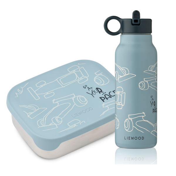 Lunchbox & Trinkflasche Set Race Cars / Beach blue