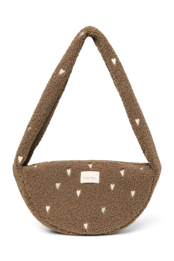 Studio Noos Brown Teddy Hearts Mini Cross Body Bag mit Herzmuster