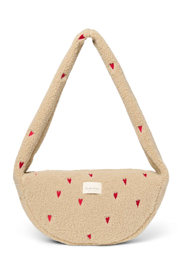 Studio Noos Ecru Teddy Hearts Mini Cross Body Bag in Cremeweiss
