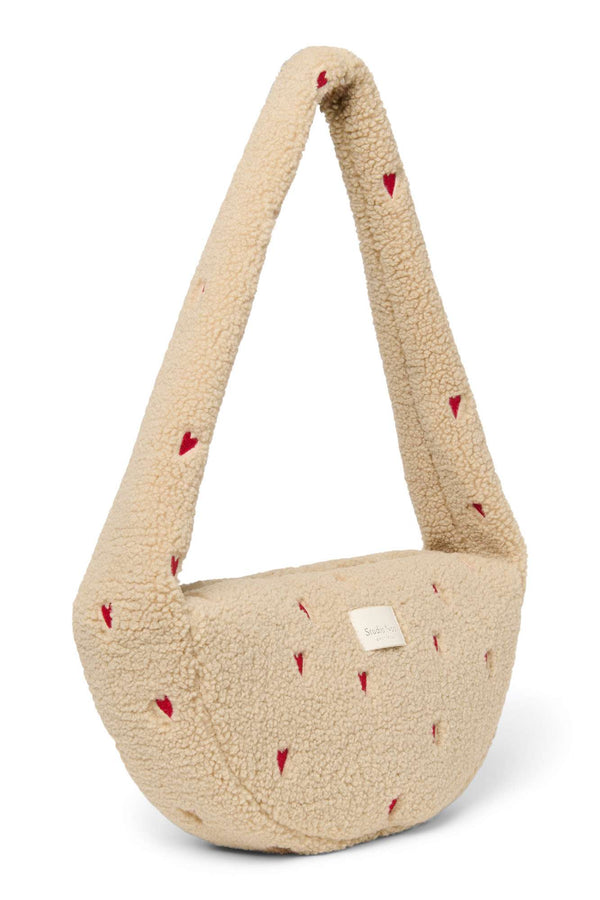 Studio Noos Teddy Hearts Tasche Ecru mit Herzmuster