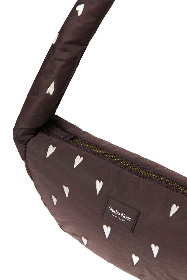Studio Noos Puffy Mini Bag Brown Hearts, 39 x 20 x 11 cm