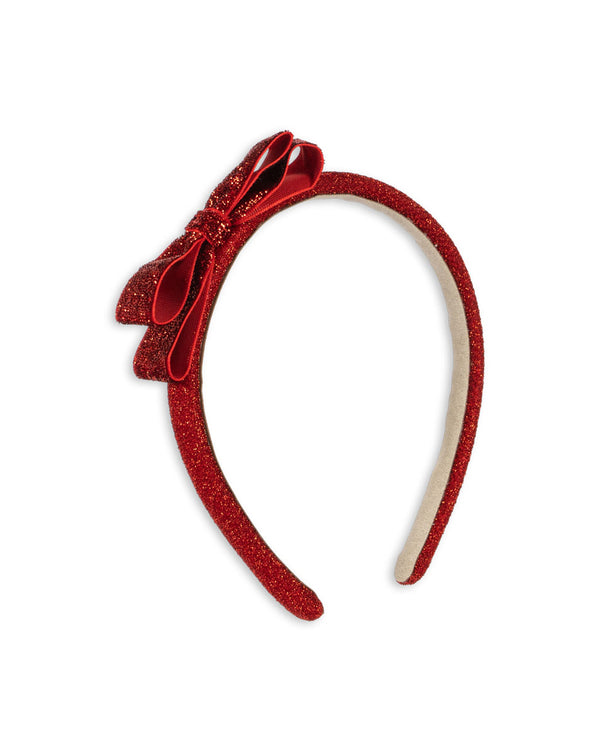 Velvet Bow Headband Red Glitter