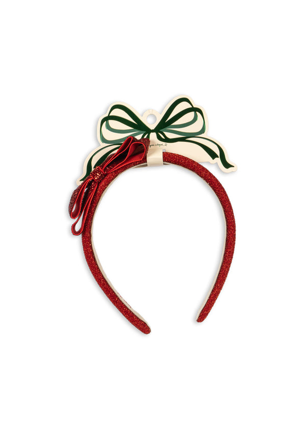 Velvet Bow Headband Red Glitter