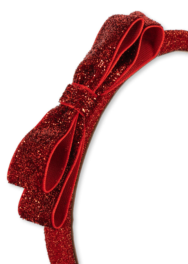 Velvet Bow Headband Red Glitter