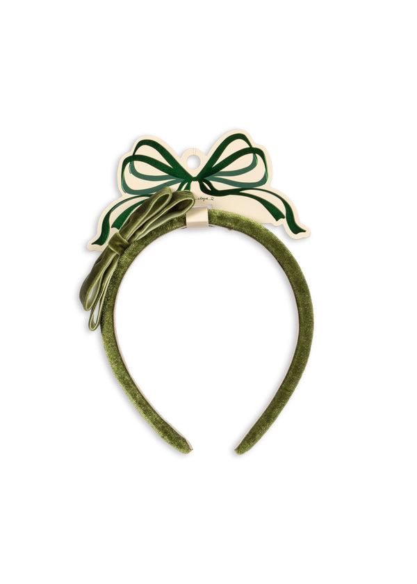 Velvet Bow Headband Green
