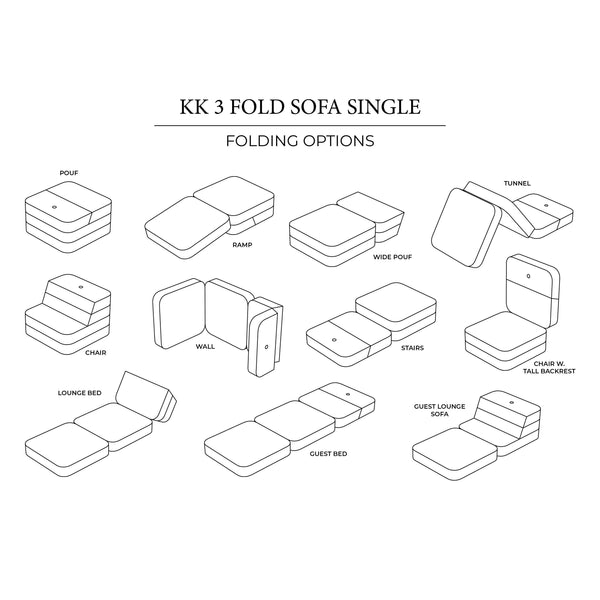 KK 3 Fold Sofa Single - Soft rose w. Rose